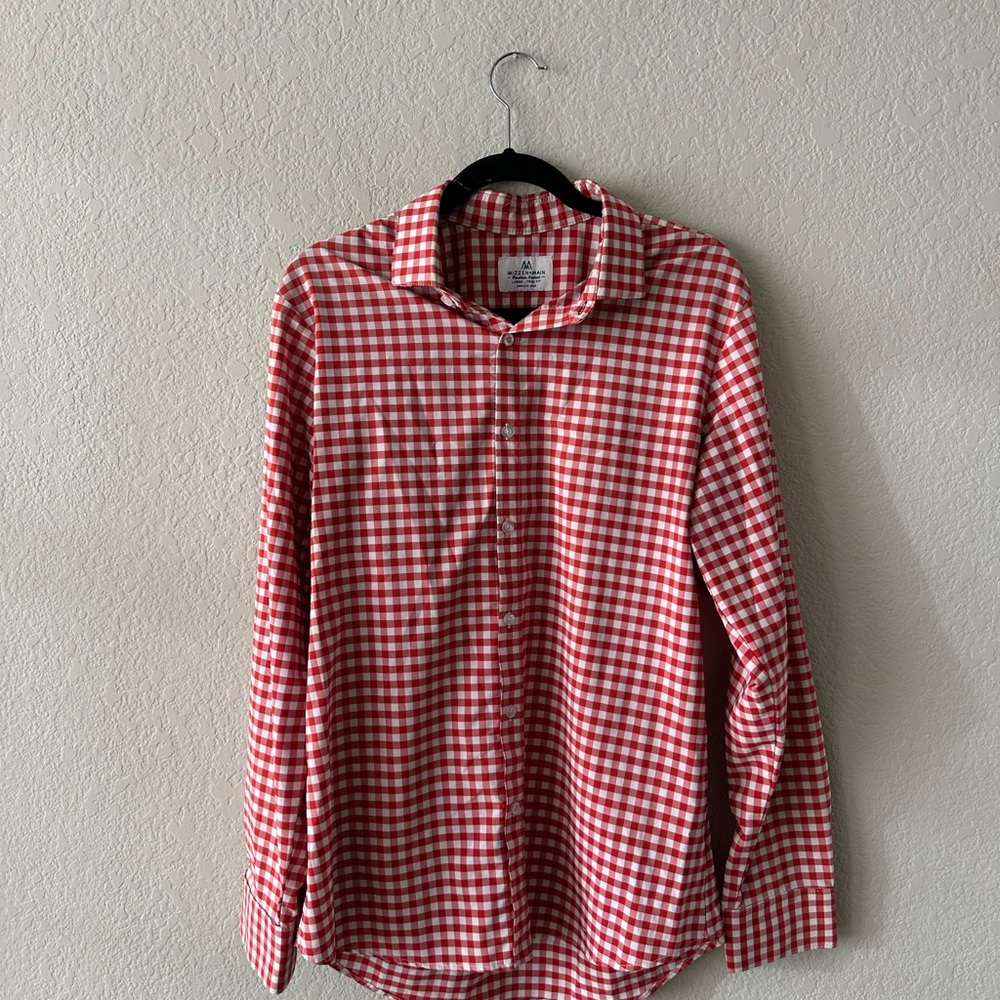 Mizzen+Main Red and White Gingham Men's Button Down Casual Shirt Size Large